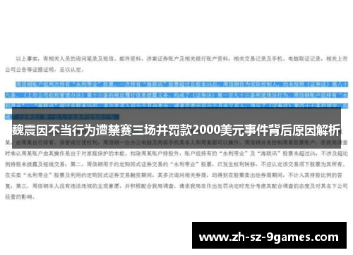 魏震因不当行为遭禁赛三场并罚款2000美元事件背后原因解析